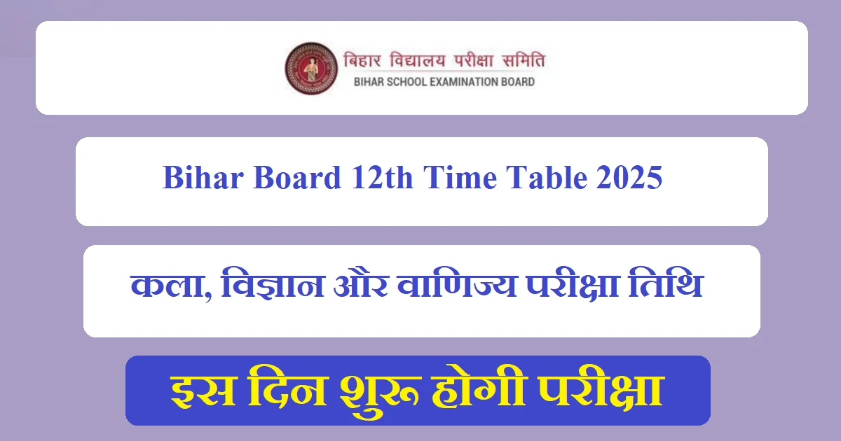 Bihar Board 12th Time Table 2025