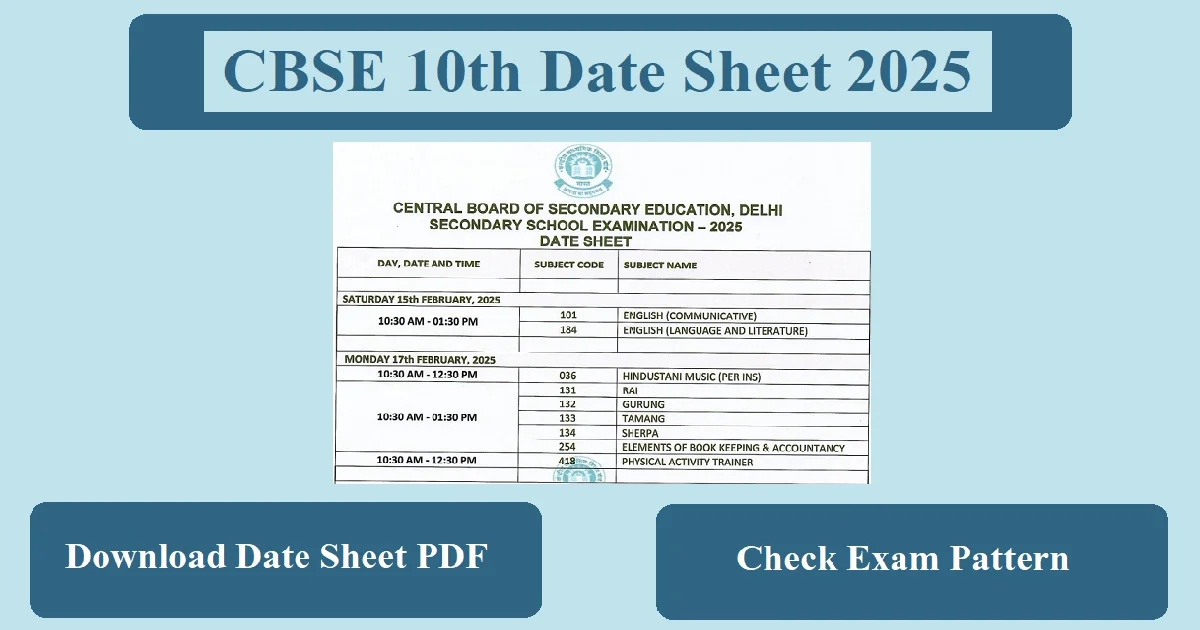 CBSE 10th Date Sheet 2025 PDF Download