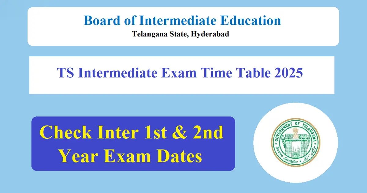 TS Intermediate Exam Time Table 2025