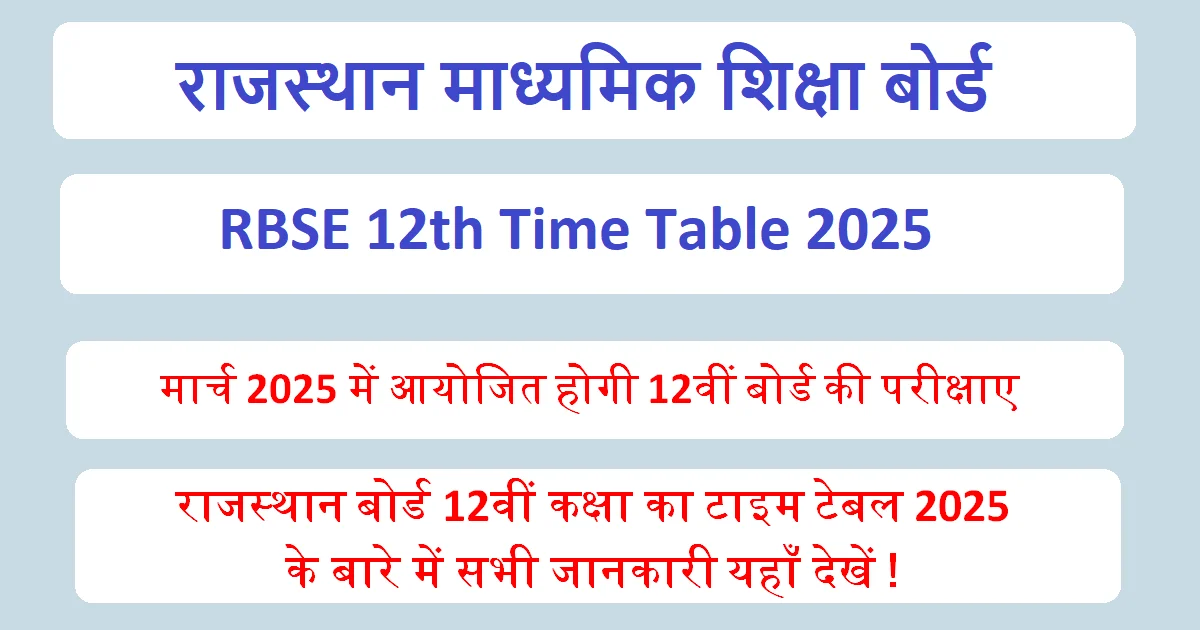 RBSE 12th Time Table 2025