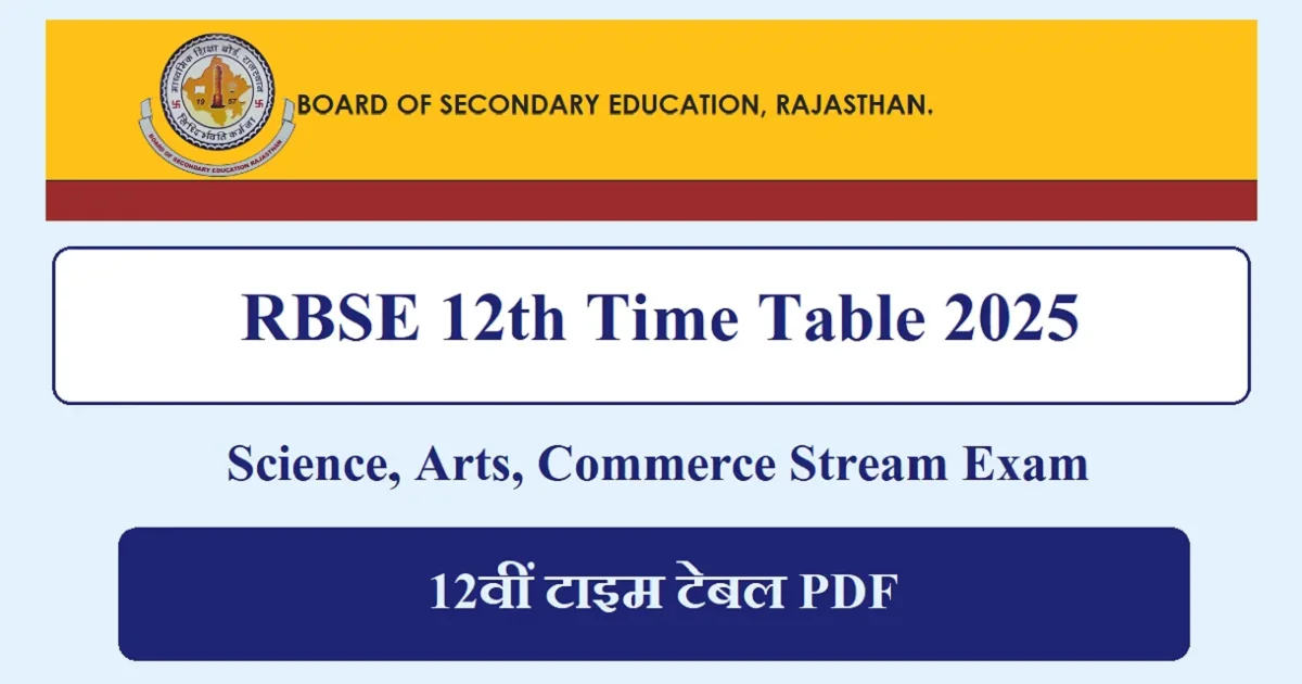 Rajasthan Board 12th Time Table 2025