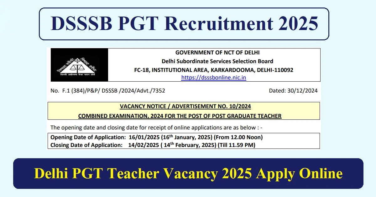 DSSSB PGT Recruitment 2025