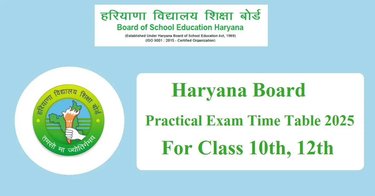 Haryana Class 10th, 12th Practical Exam Time Table 2025