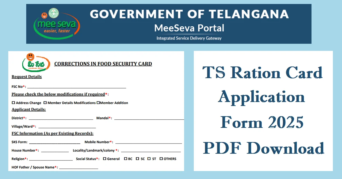 Telangana Ration Card Application Form PDF Download